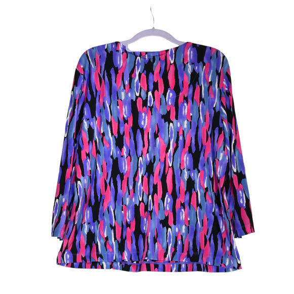 Laura Ashley Blouse Womens Petite Large PL Purple Pink Abstract Stretch Boho - Picture 5 of 6